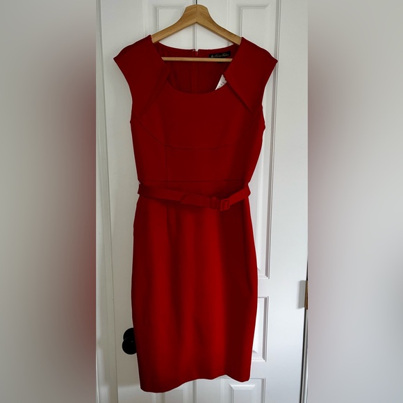 Red Brooks Brothers Stretch Sheath Dress with Belt - Picture 2 of 4